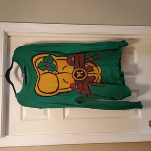 Green Holiday Sweater with Festive Design